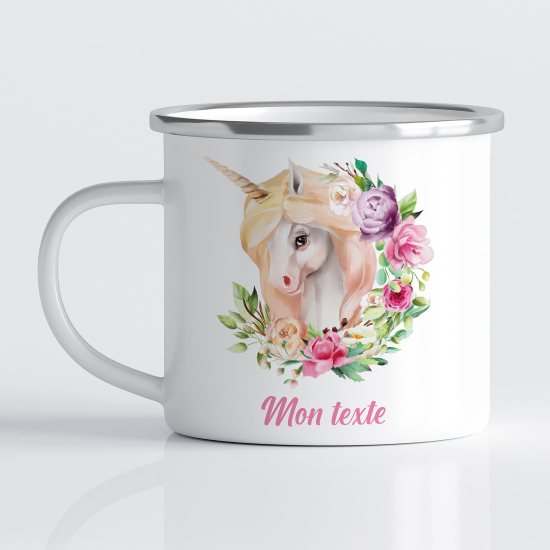 Personalized Enamel Mug for Kids - Unicorn flower