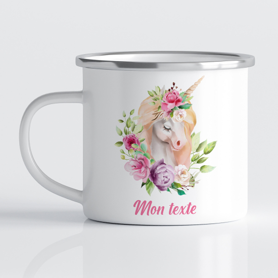 Personalized Enamel Mug for Kids - Unicorn flowers