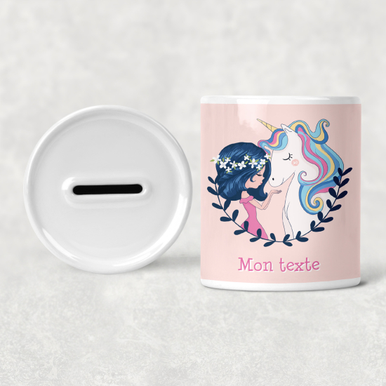 Personalized Kids / Children's Piggy Bank - Girl and Unicorn