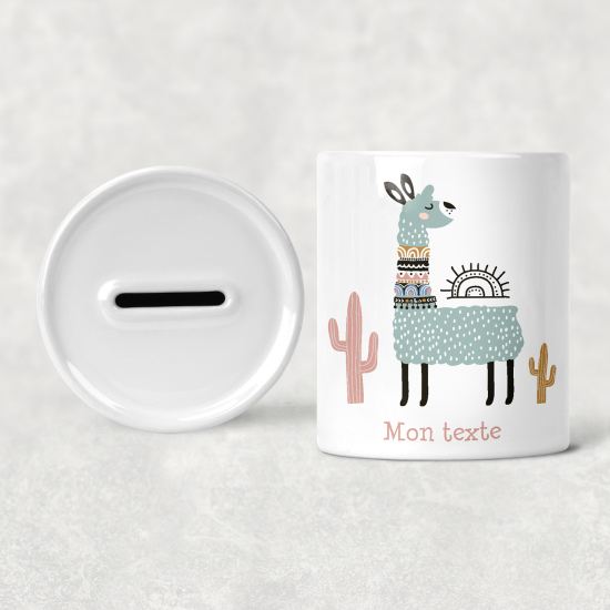 Personalized Kids / Children's Piggy Bank - Llamas Cactus