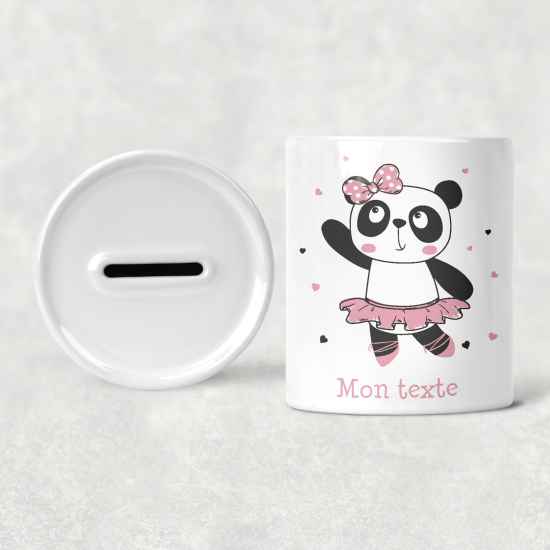 Personalized Kids / Children's Piggy Bank - Panda Dancer Hearts