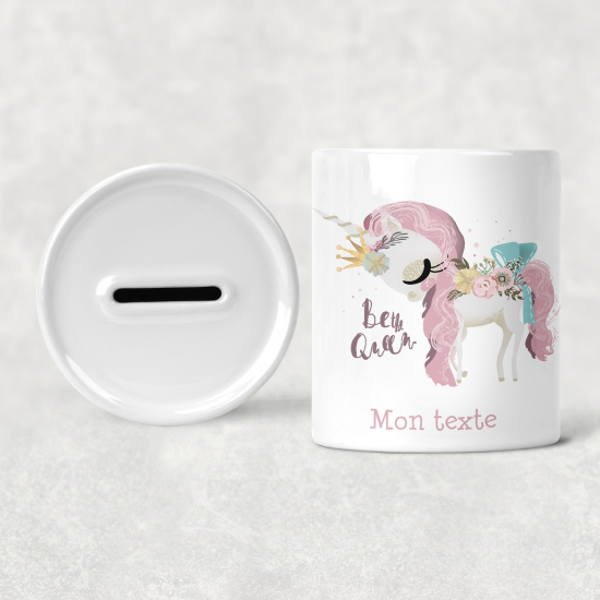 Personalized Kids / Children's Piggy Bank - Unicorn Be the Queen