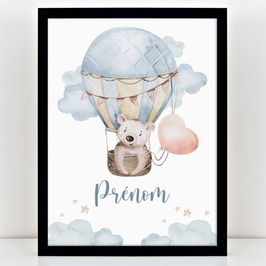 Personalized Kids Poster - Bear hot air balloon