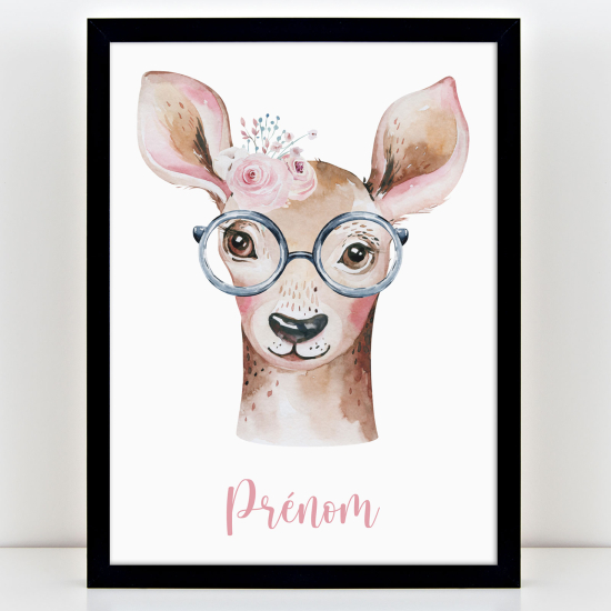 Personalized Kids Poster - Fawn with Glasses