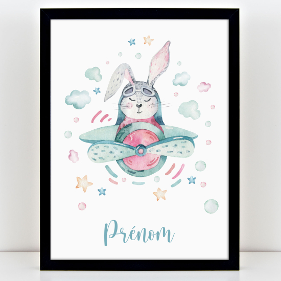 Personalized Kids Poster - Rabbit plane