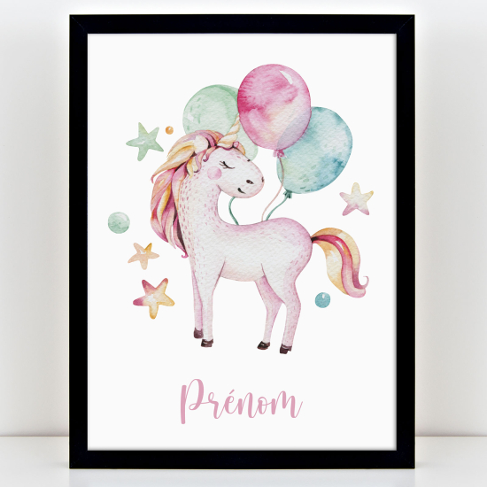 Personalized Kids Poster - Unicorn balloons