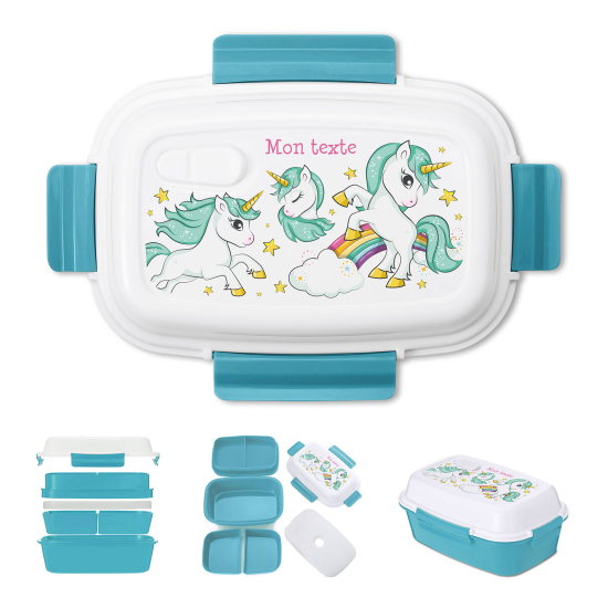 Personalized Lunch box for kids - Rainbow unicorns