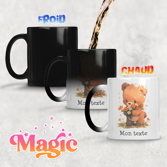 Personalized Magic Mug - Bear flowers