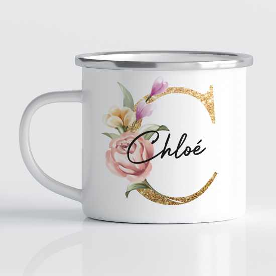 Personalized Monogram Enamel Mug - Letter C