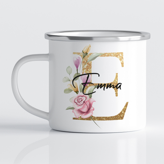 Personalized Monogram Enamel Mug - Letter E