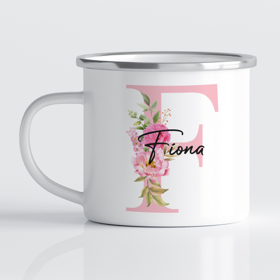 Personalized Monogram Enamel Mug - Letter F