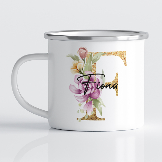 Personalized Monogram Enamel Mug - Letter F