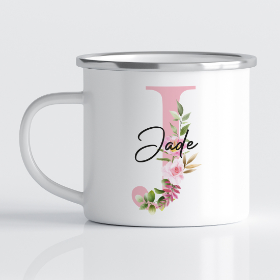 Personalized Monogram Enamel Mug - Letter J