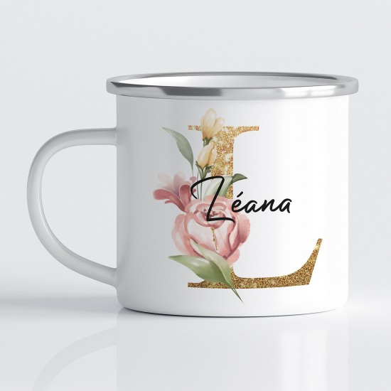 Personalized Monogram Enamel Mug - Letter L