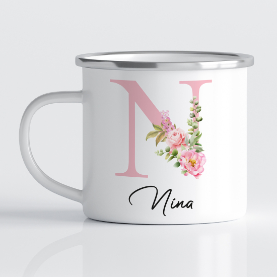 Personalized Monogram Enamel Mug - Letter N