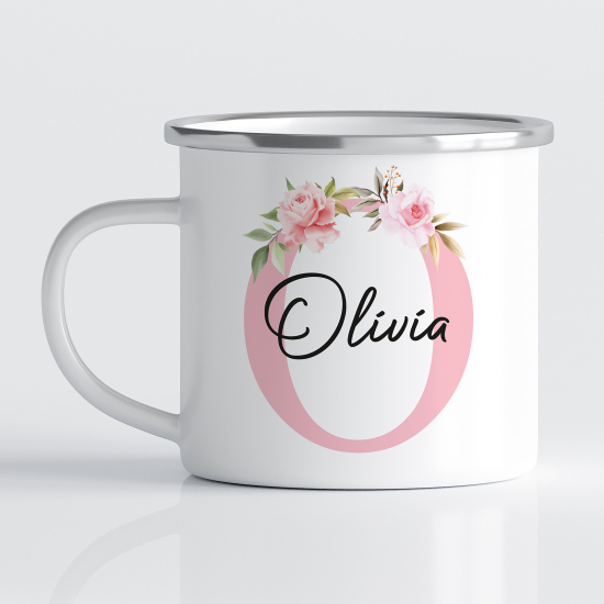 Personalized Monogram Enamel Mug - Letter O