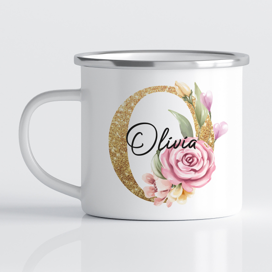 Personalized Monogram Enamel Mug - Letter O