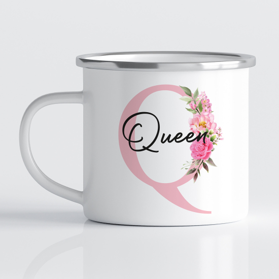 Personalized Monogram Enamel Mug - Letter Q