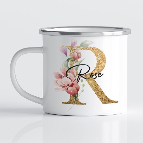 Personalized Monogram Enamel Mug - Letter R