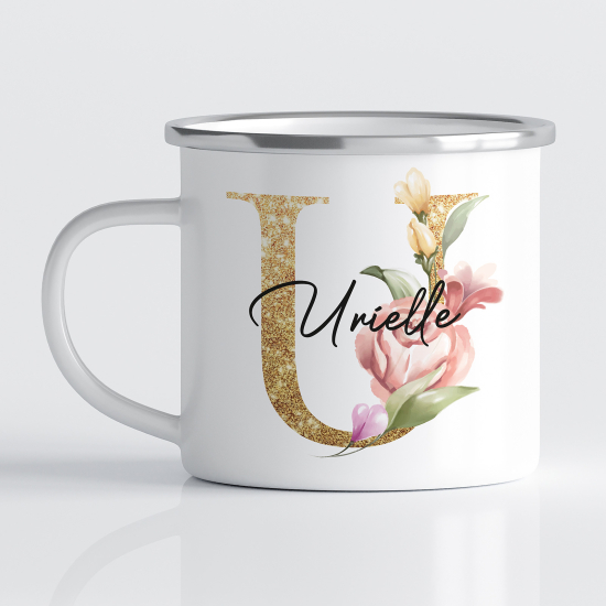 Personalized Monogram Enamel Mug - Letter U