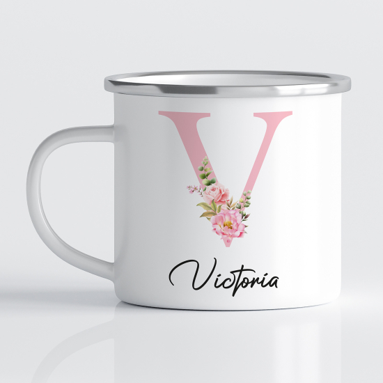 Personalized Monogram Enamel Mug - Letter V