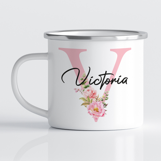 Personalized Monogram Enamel Mug - Letter V