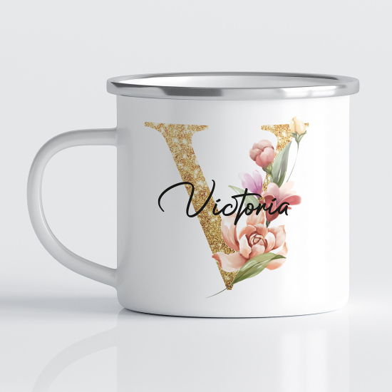 Personalized Monogram Enamel Mug - Letter V