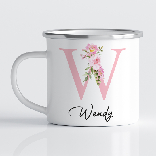 Personalized Monogram Enamel Mug - Letter W