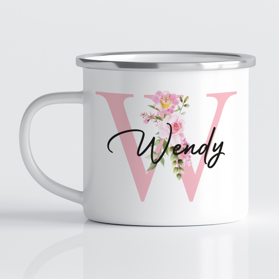 Personalized Monogram Enamel Mug - Letter W