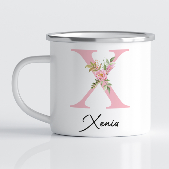 Personalized Monogram Enamel Mug - Letter X