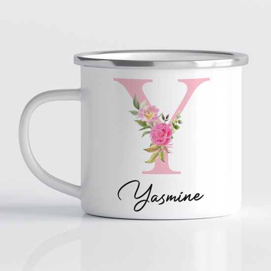 Personalized Monogram Enamel Mug - Letter Y