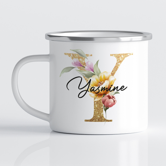 Personalized Monogram Enamel Mug - Letter Y