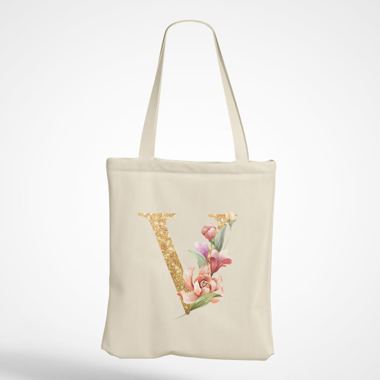 Personalized Monogram Tote Bag - Letter V