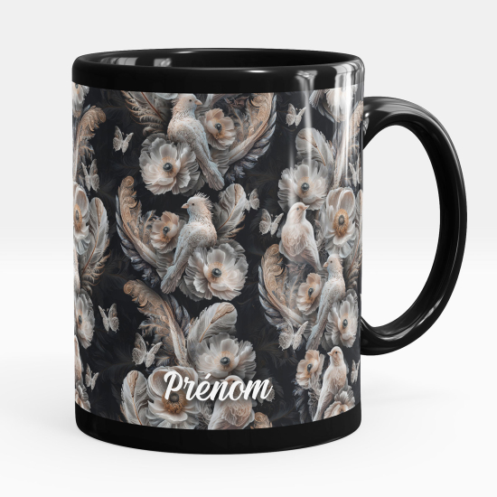 Personalized Mug - Full Black - Feathered birds