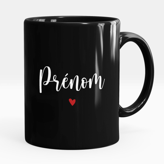 Personalized Mug - Full Black - First name heart