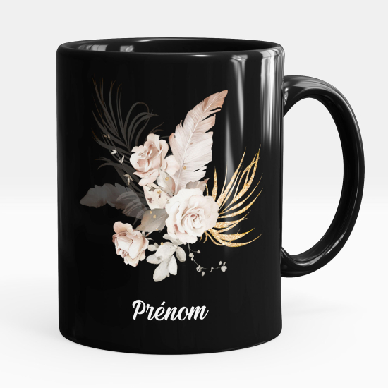 Personalized Mug - Full Black - Flowers