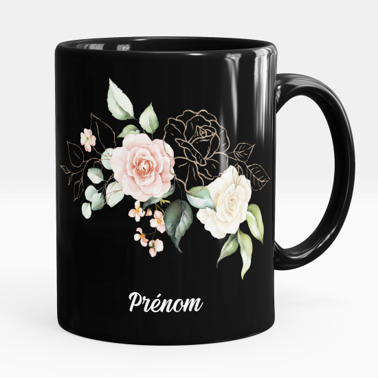 Personalized Mug - Full Black - Flowers