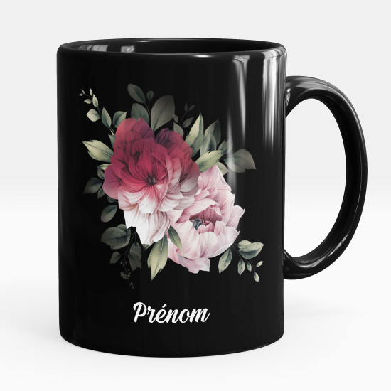 Personalized Mug - Full Black - Flowers