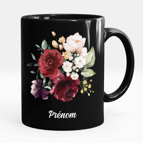 Personalized Mug - Full Black - Flowers