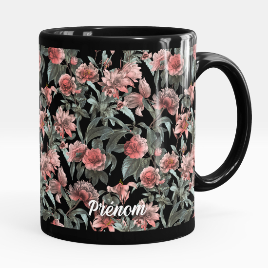 Personalized Mug - Full Black - Flowers