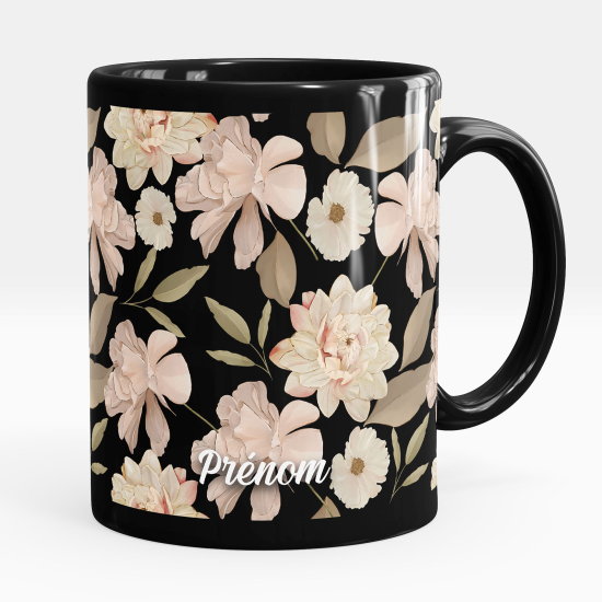 Personalized Mug - Full Black - Flowers