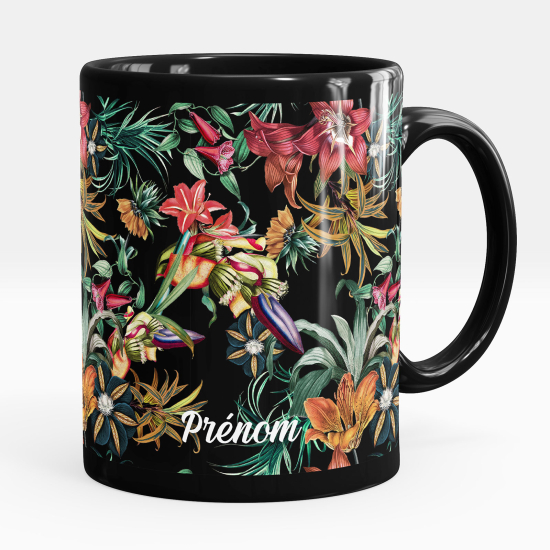 Personalized Mug - Full Black - Flowers