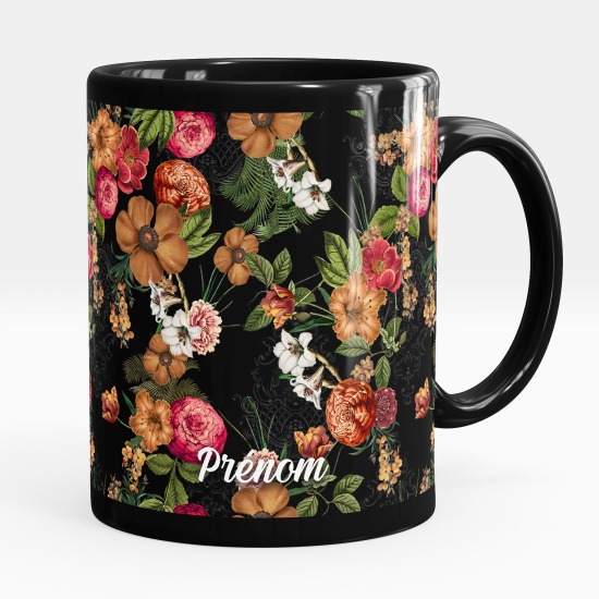 Personalized Mug - Full Black - Flowers