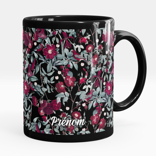 Personalized Mug - Full Black - Flowers