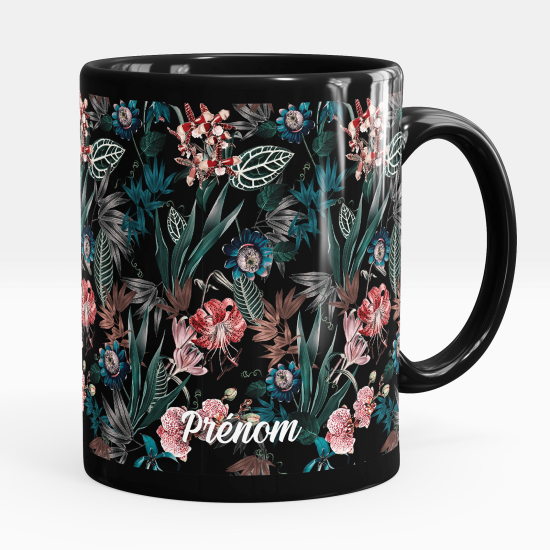 Personalized Mug - Full Black - Flowers