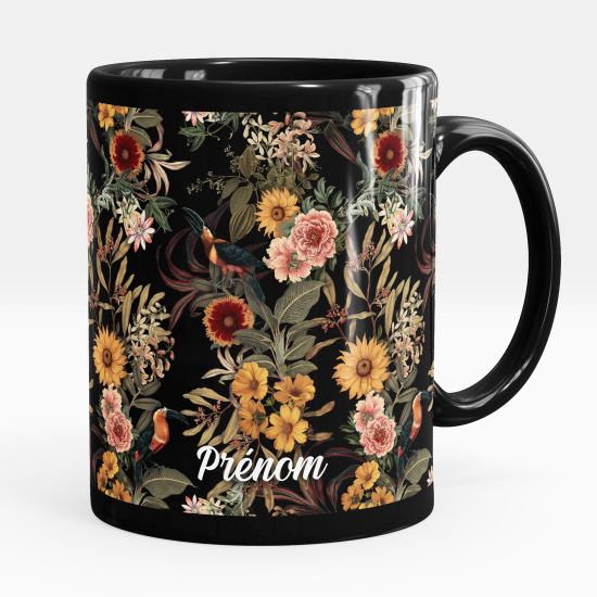 Personalized Mug - Full Black - Flowers