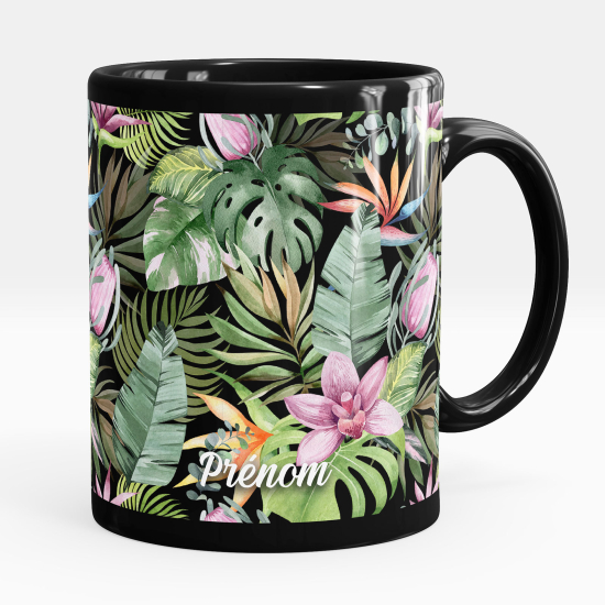 Personalized Mug - Full Black - Flowers