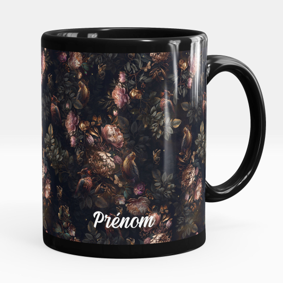 Personalized Mug - Full Black - Flowers