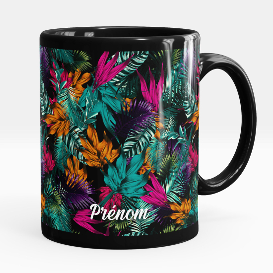 Personalized Mug - Full Black - Flowers