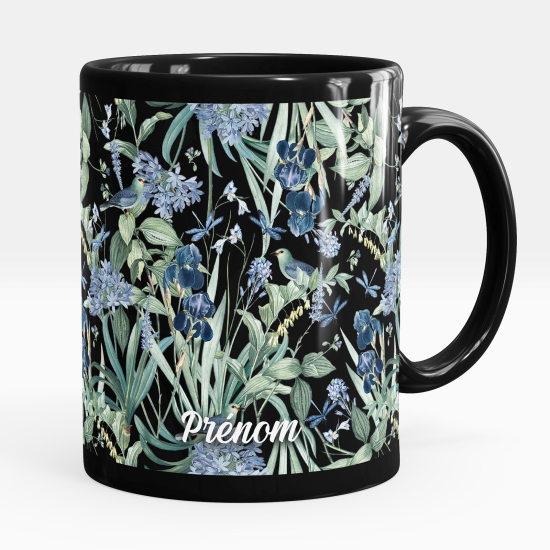 Personalized Mug - Full Black - Flowers